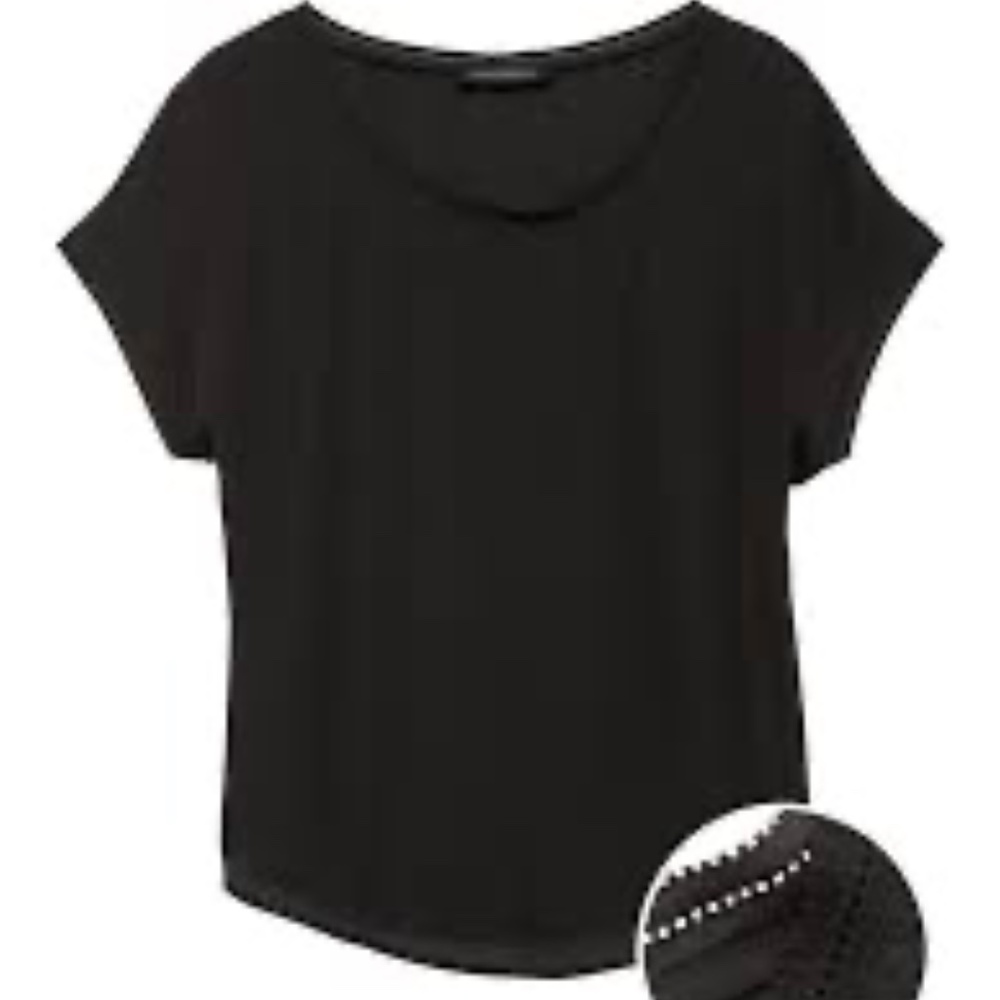 BANANA REPUBLIC SOLID PICOT-TRIM TOP BLACK SZ S